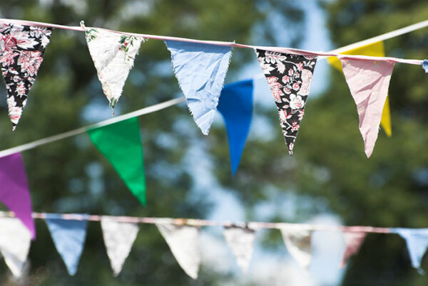 Rows of coloured bunting