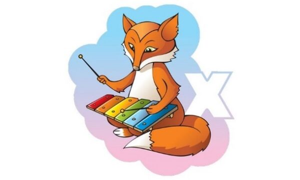 a cartoon fox playing a xylophone