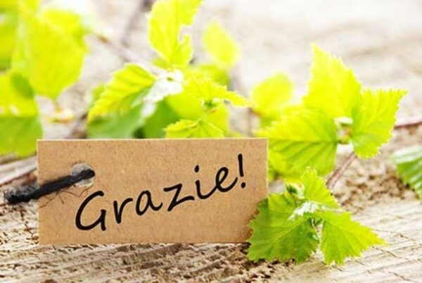 Grazie! written on a brown label