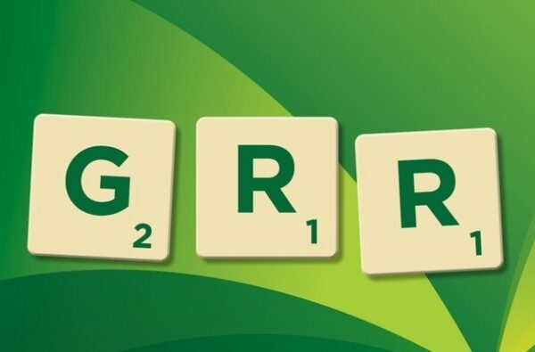GRR Scrabble tiles on green background