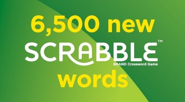 banner with 6500 new scrabble words written on it