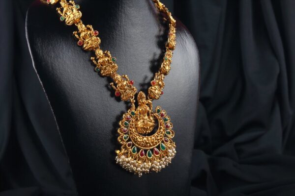 Indian Traditional Antique Gold Necklace with Peacock Design