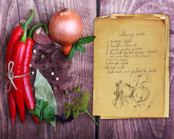 recipe card and some vegetables